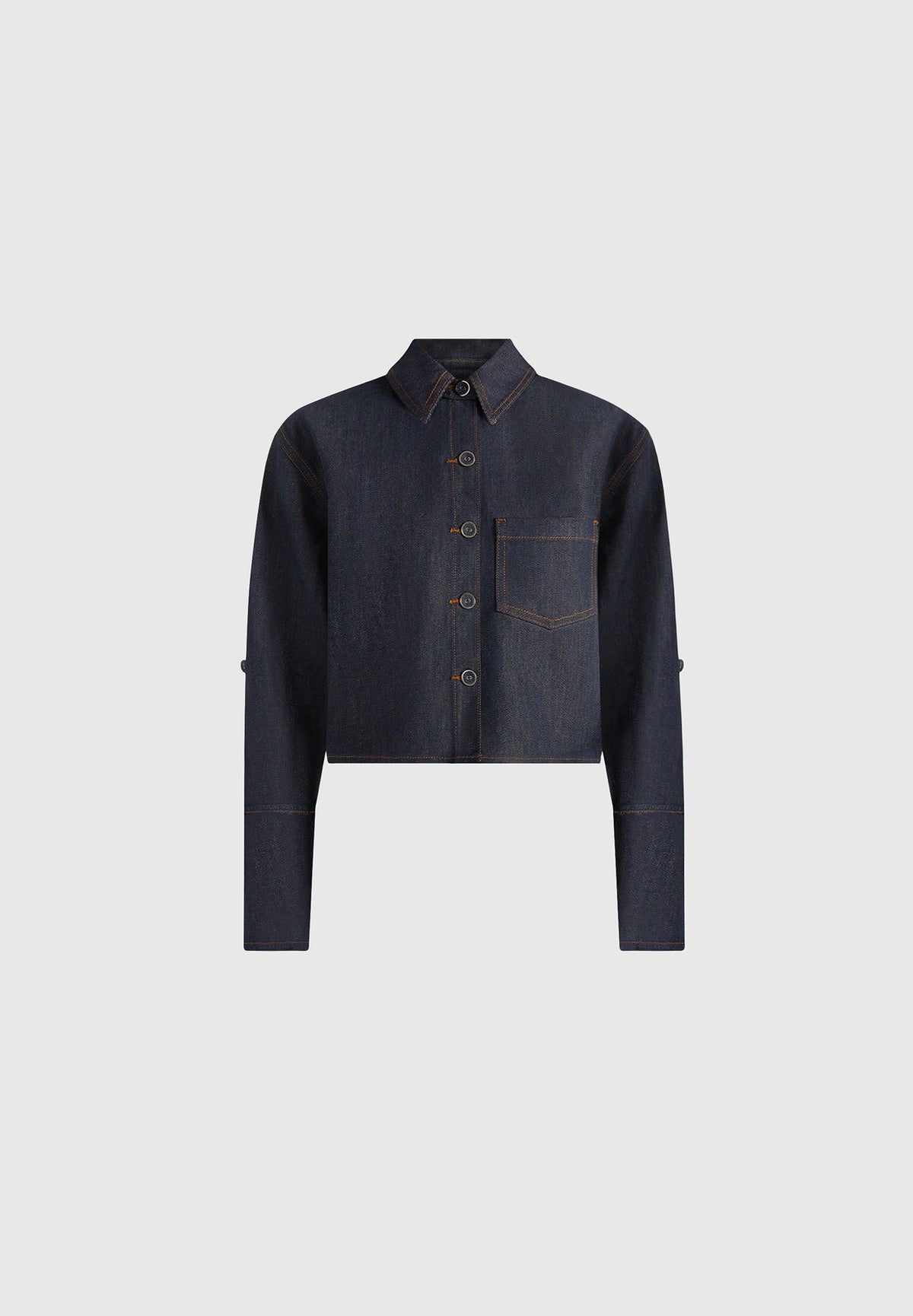 Maura - Boxy Cropped Roll-Sleeve Denim Shirt - Indigo