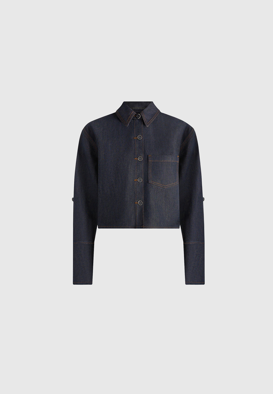 Maura - Boxy Cropped Roll-Sleeve Denim Shirt - Indigo