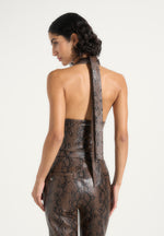 Sloane - Python Halter Neck Corset Top - Brown