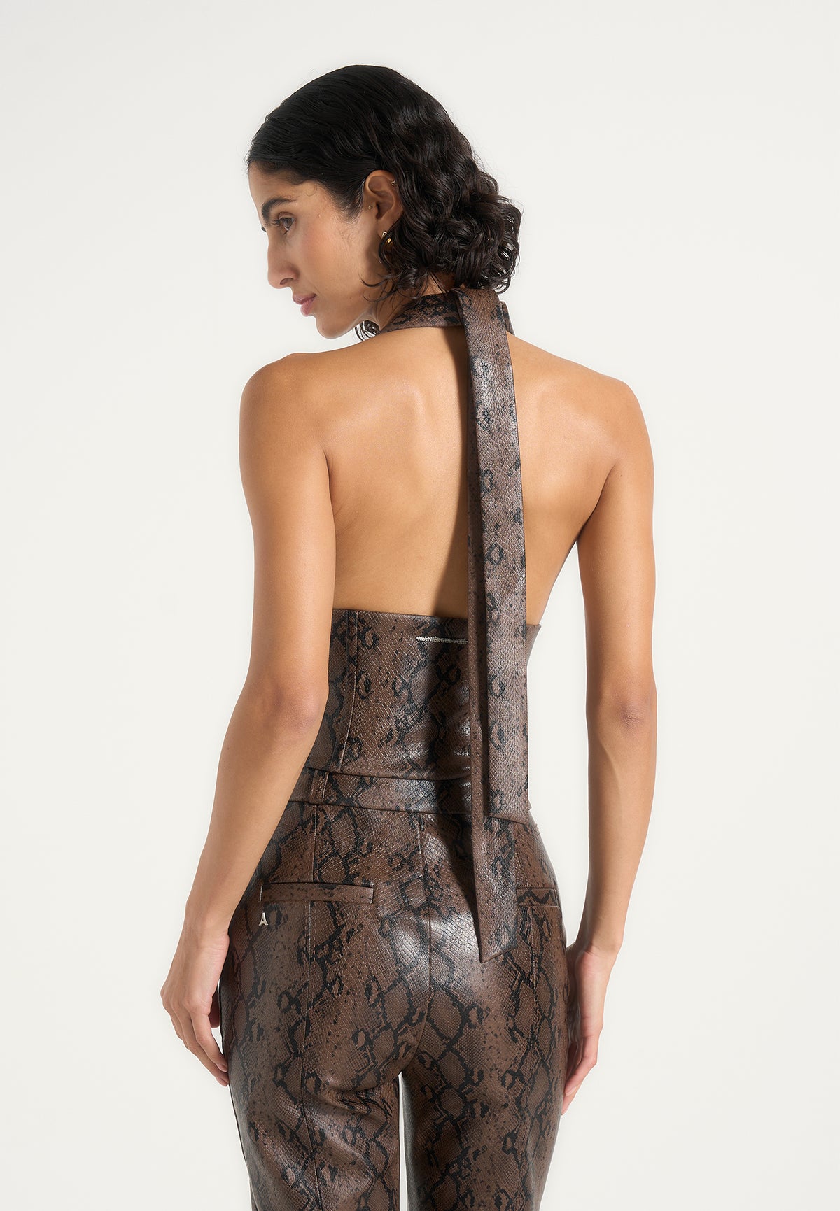 Sloane - Python Halter Neck Corset Top - Brown