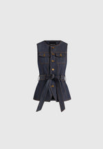 Darcy - Crew Neck Denim Waistcoat - Polished Indigo