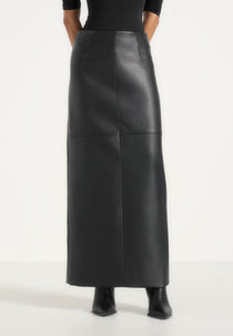 Stevie - Smooth Leather Maxi Skirt - Black