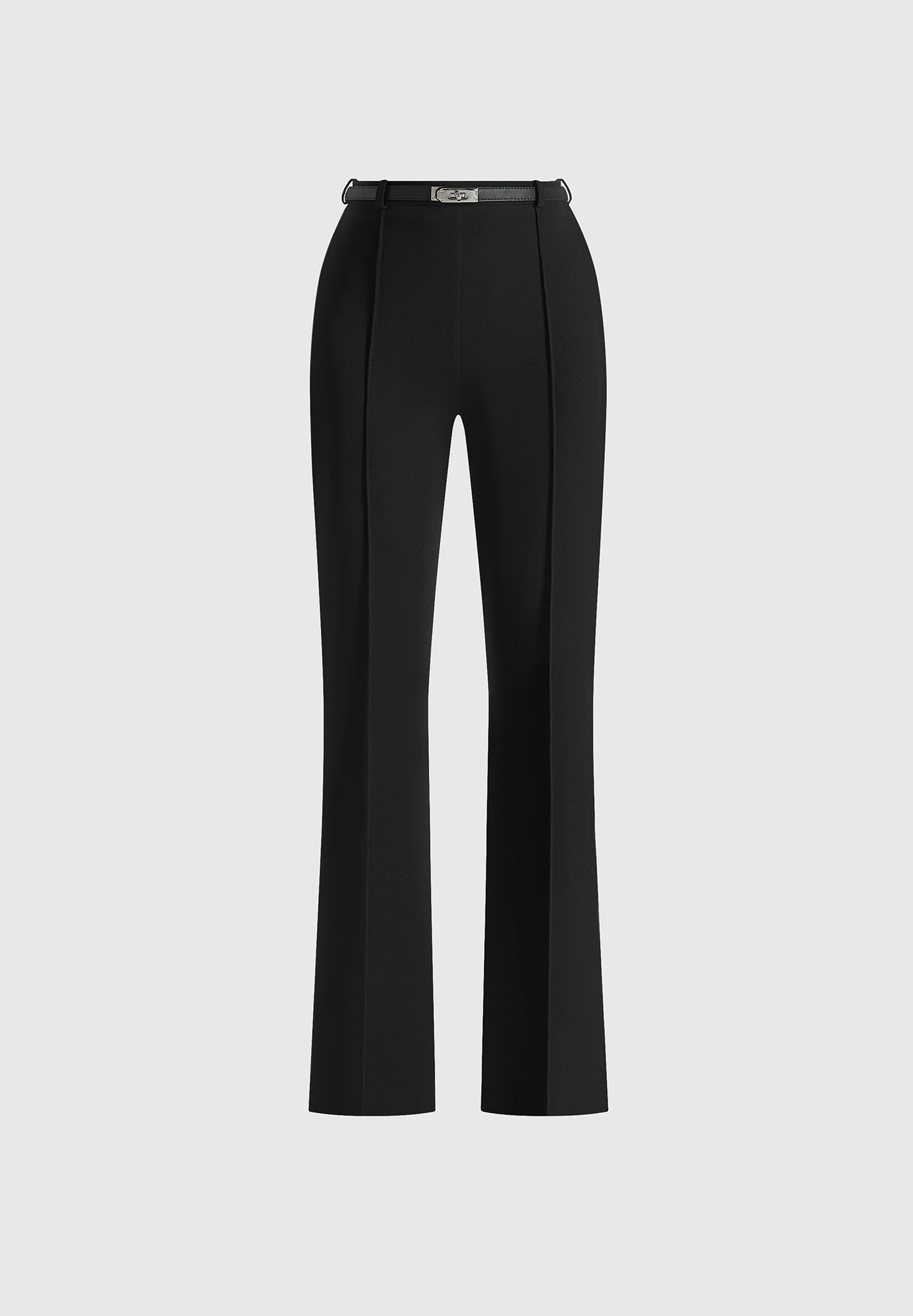 Quinn - High-Waisted Belted Fit & Flared Trousers - Black