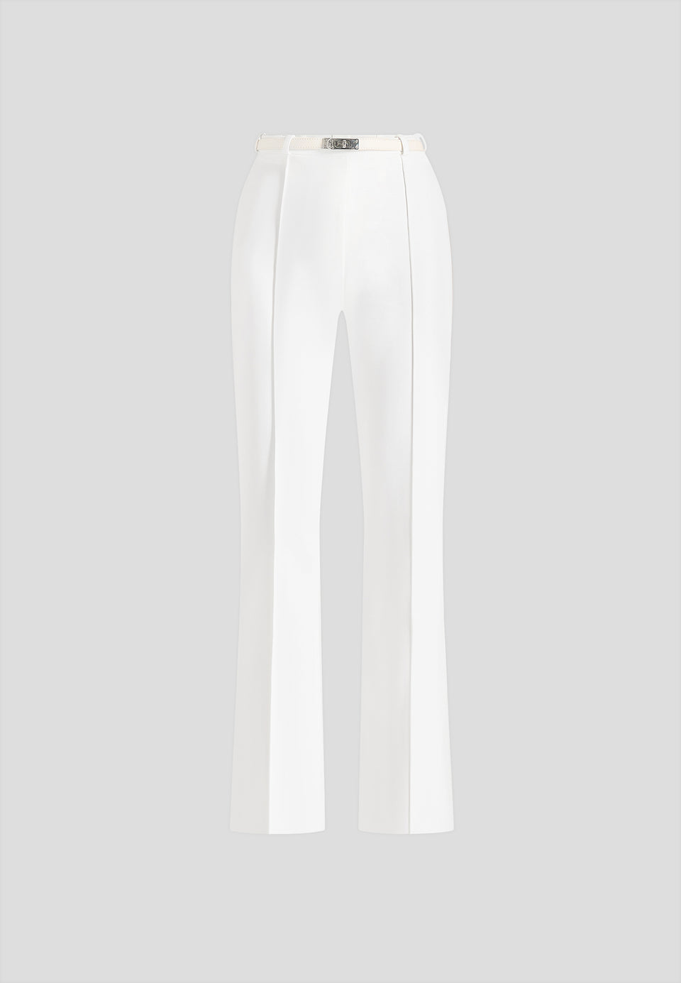 Quinn - High-Waisted Belted Fit & Flare Trousers - White