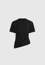 Pauline - Ruched  Asymmetric Cotton T-Shirt - Black