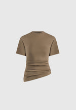 Pauline - Ruched Asymmetric Cotton T-Shirt - Olive