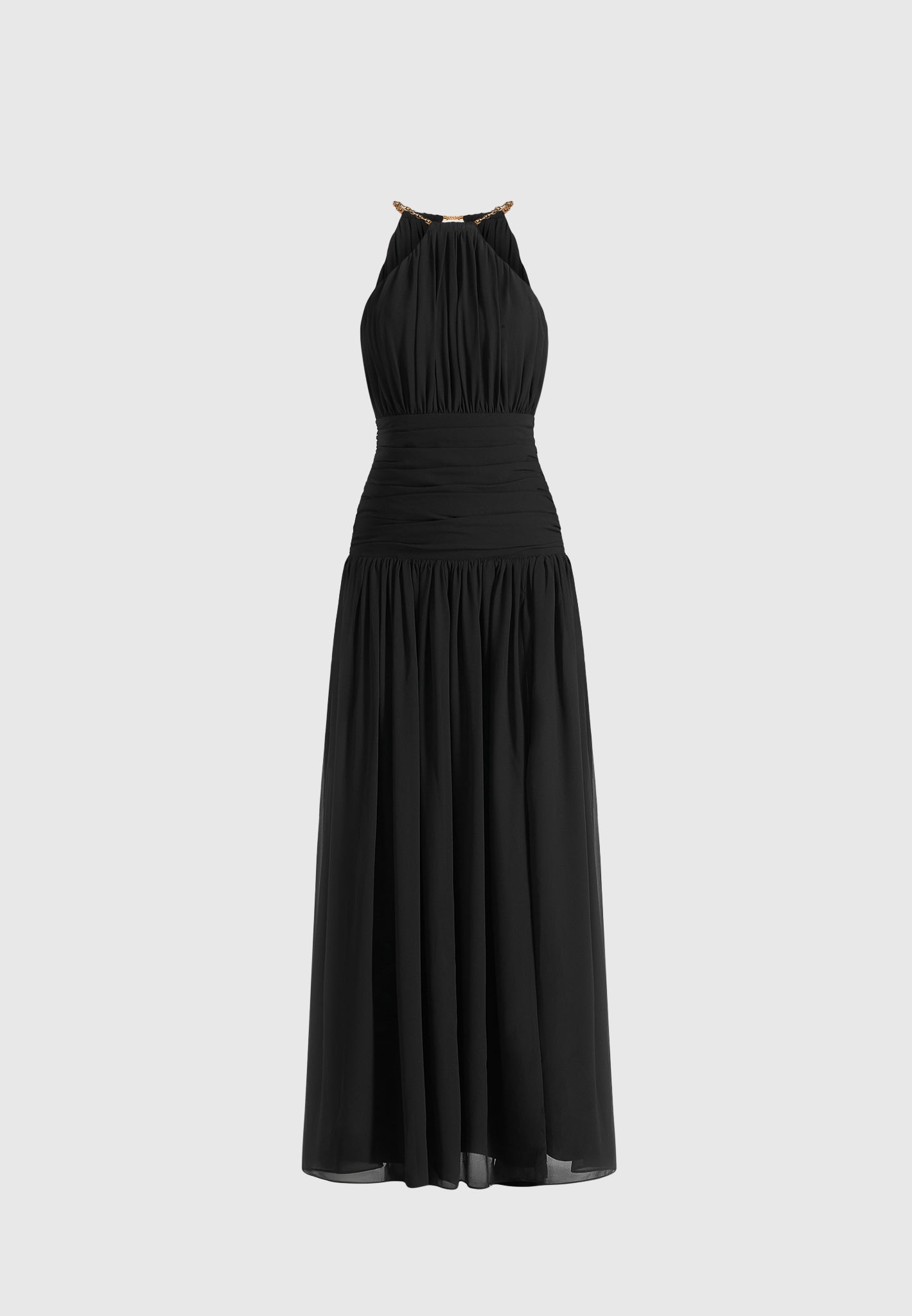 Fabienne - Metallic Ruched Halterneck Maxi Dress - Black