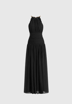 Fabienne - Metallic Ruched Halterneck Maxi Dress - Black