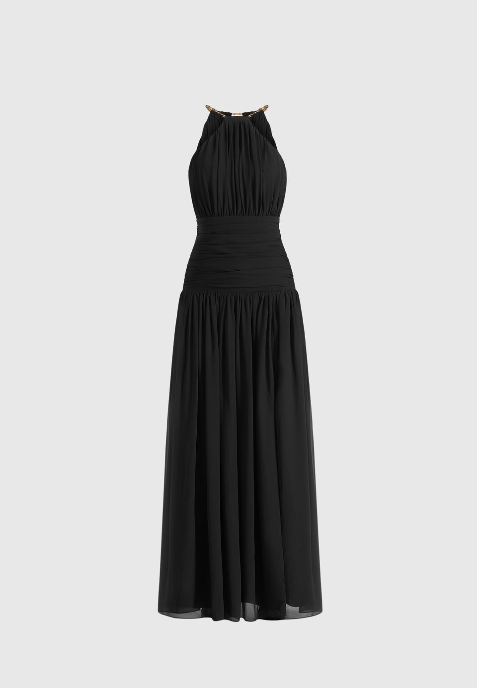 Fabienne - Metallic Ruched Halterneck Maxi Dress - Black