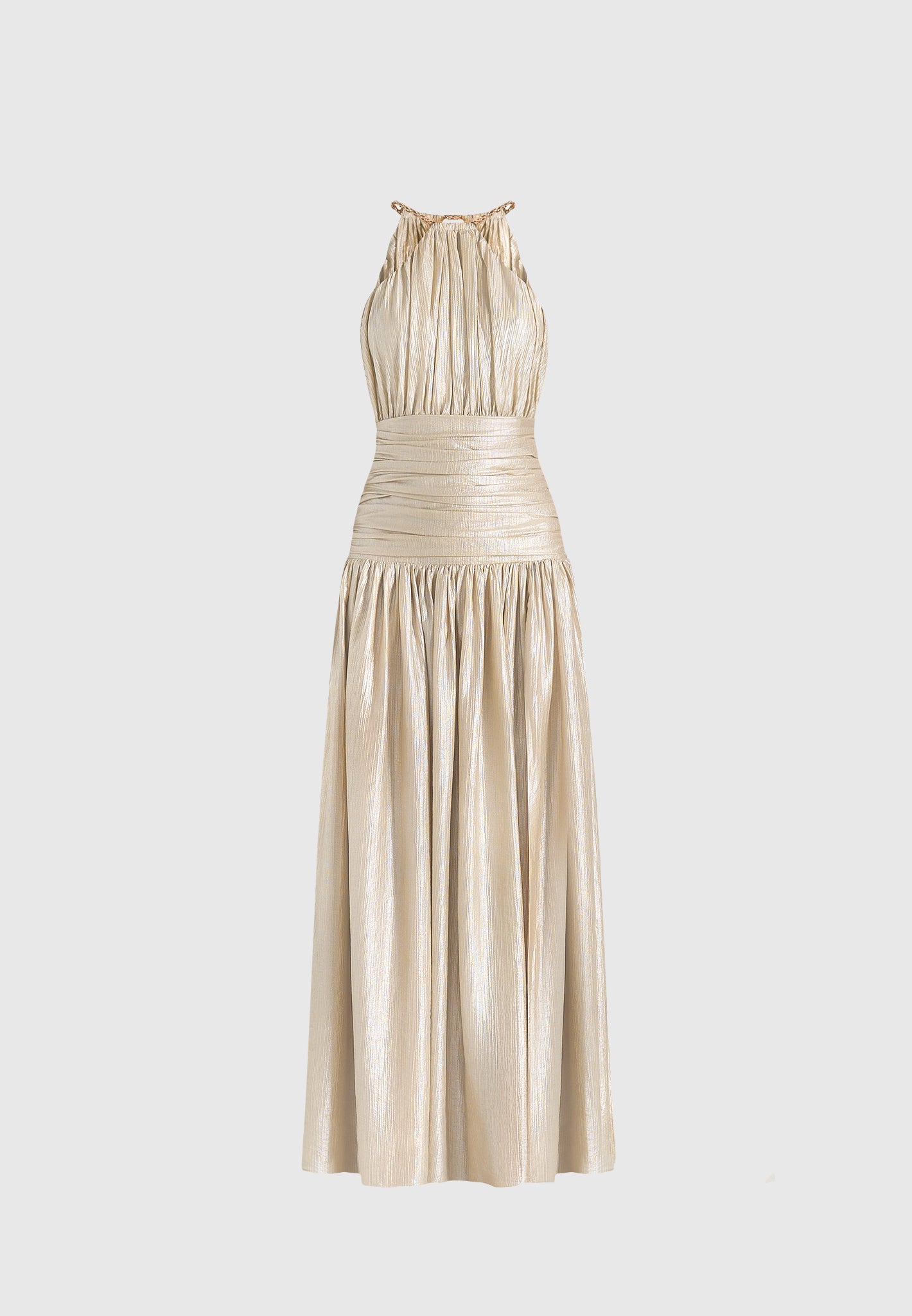 Fabienne - Ruched Halterneck Maxi Dress - Champagne
