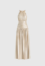 Fabienne - Ruched Halterneck Maxi Dress - Champagne