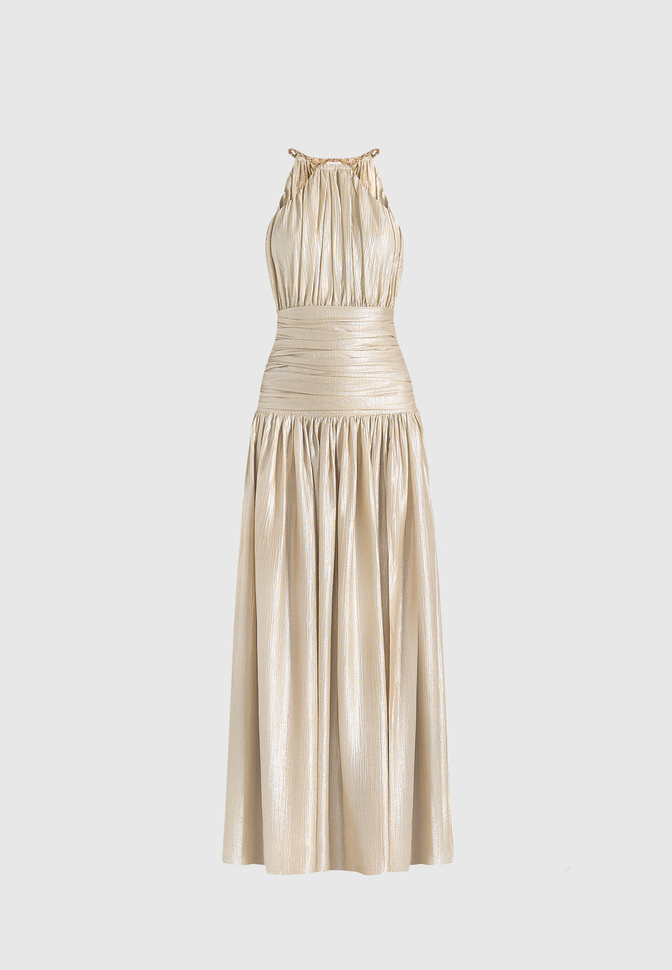 Fabienne - Ruched Halterneck Maxi Dress - Champagne