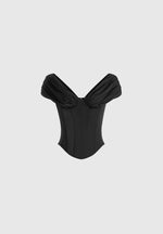 Ursula - Off-Shoulder Pleated Corset Top - Black
