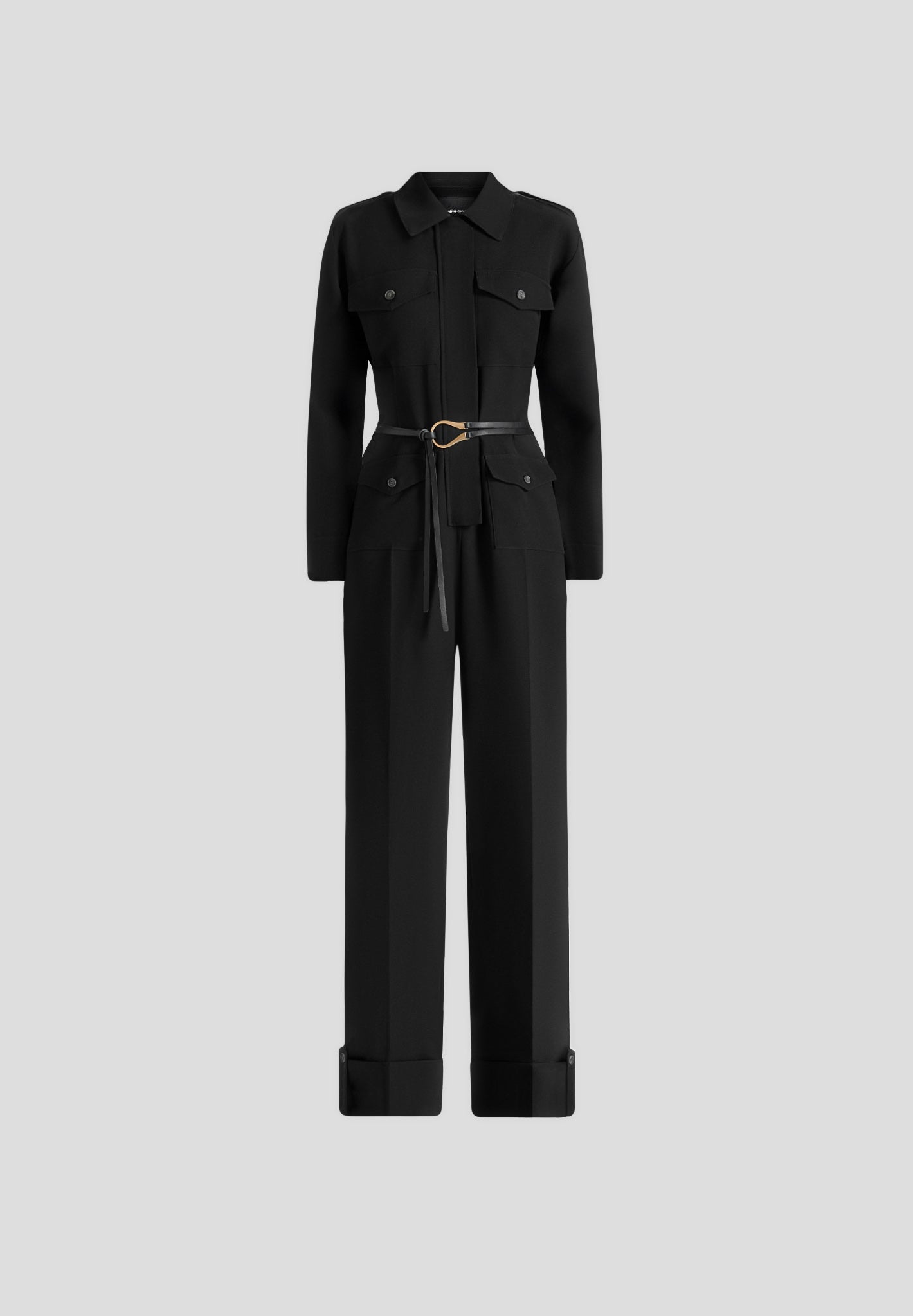 Ruby - Tailored Crepe Belted Utility Jumpsuit - Black