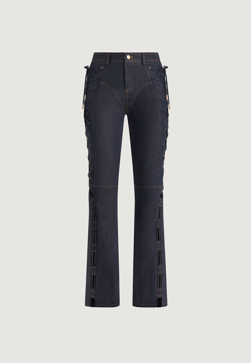 Ambre - Denim Lace Up Flared Jeans - Indigo