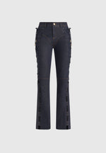 Ambre - Denim Lace Up Flared Jeans - Indigo