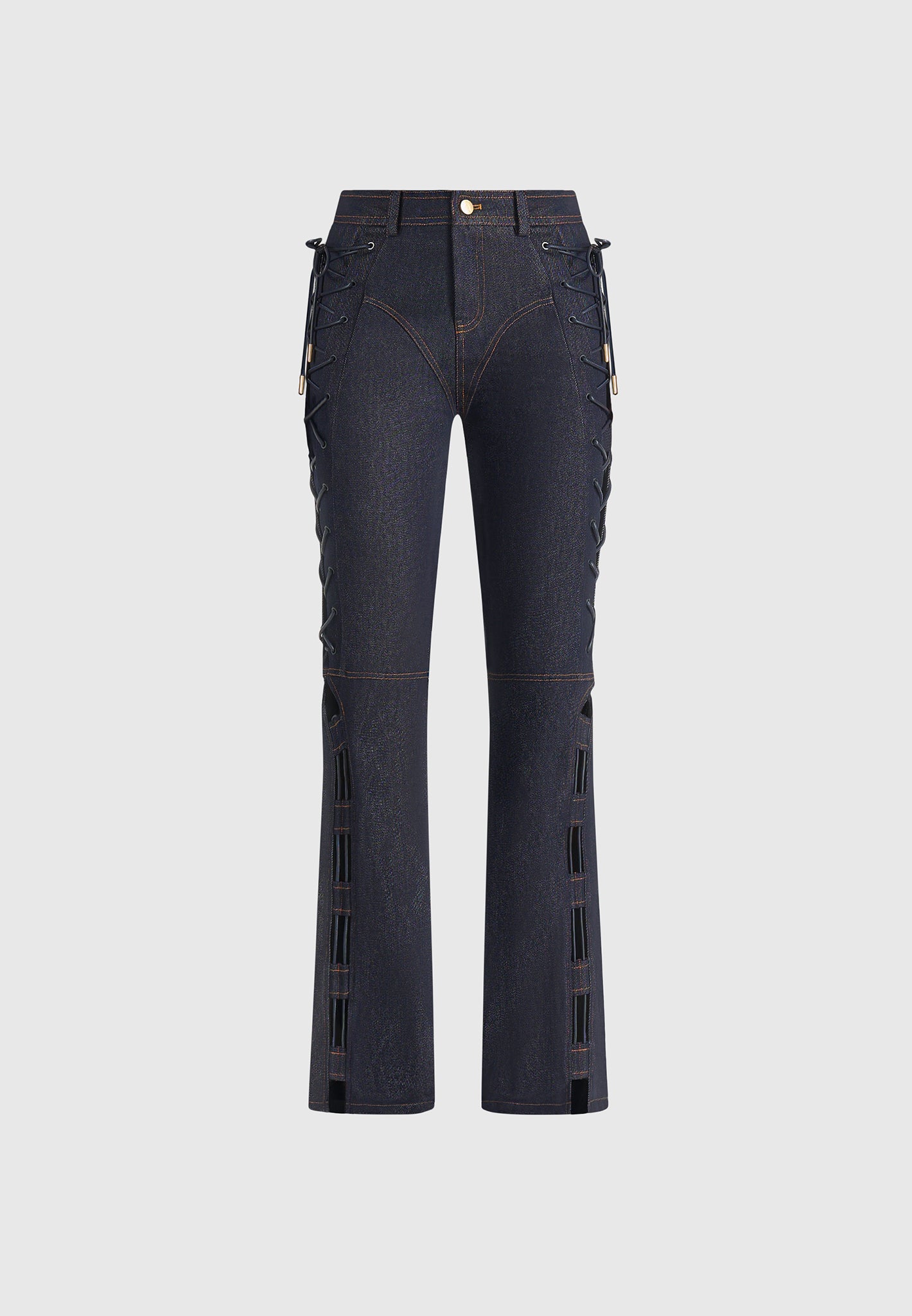 Ambre - Denim Lace Up Flared Jeans - Indigo