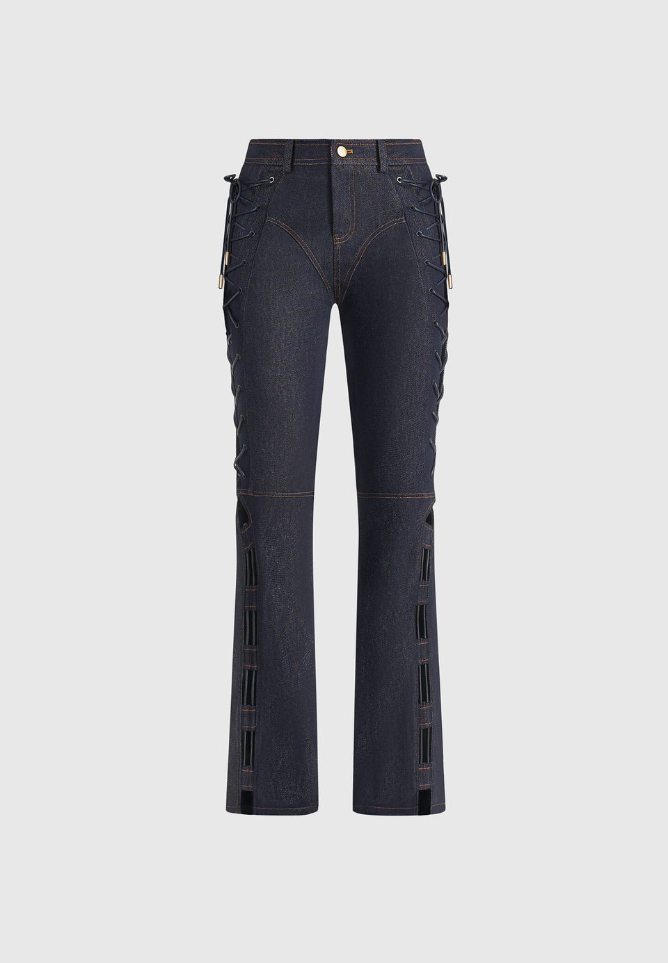 Ambre - Denim Lace Up Flared Jeans - Indigo