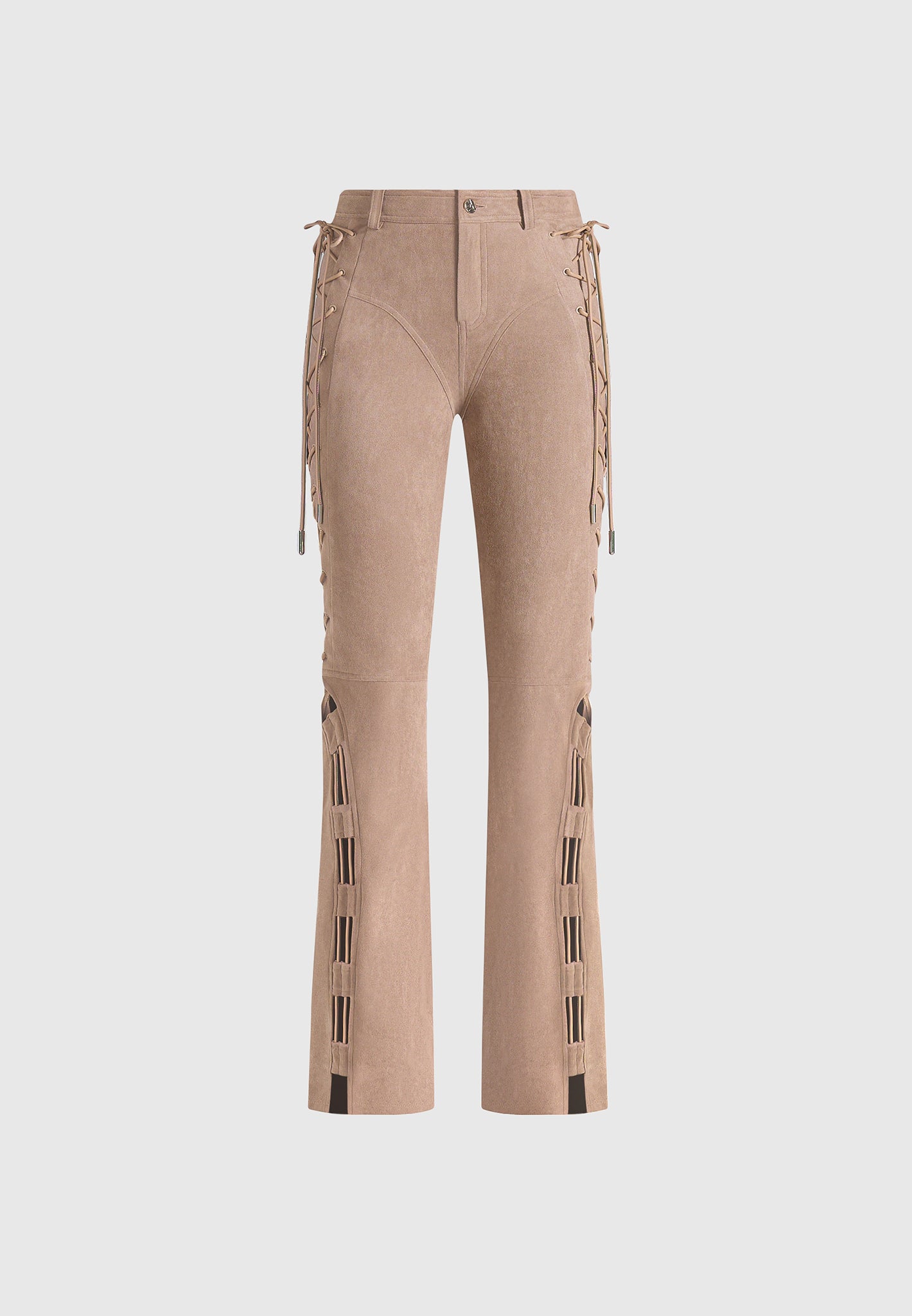 Ambre - Suede Lace Up Flared Trousers - Taupe