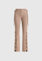 Ambre - Suede Lace Up Flared Trousers - Taupe