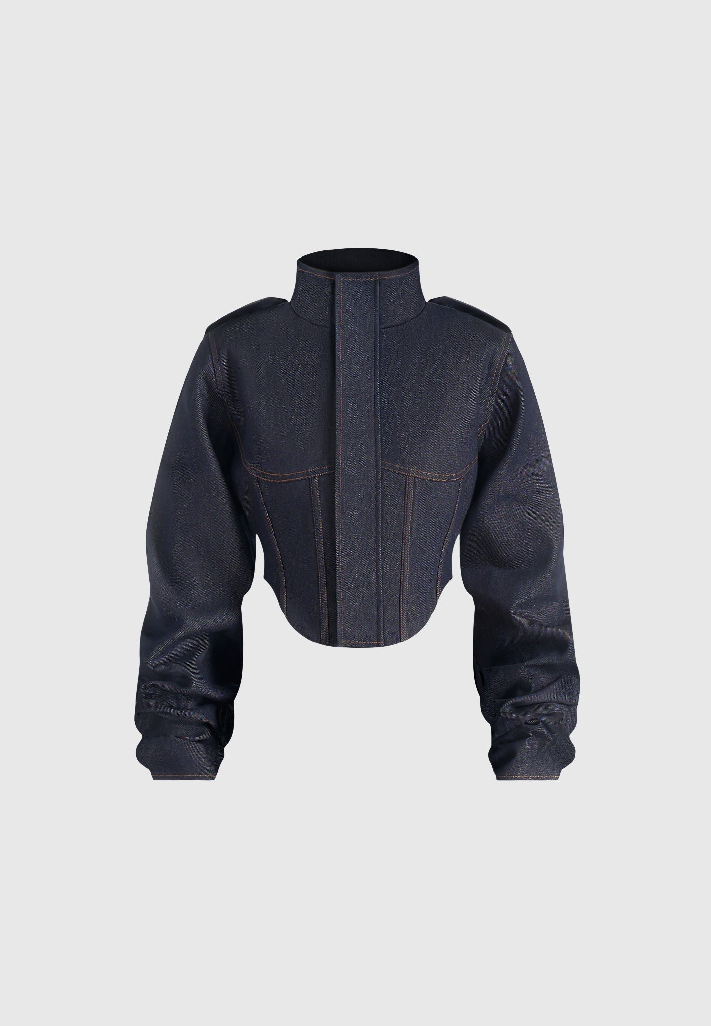 Solange - Denim Tacked Sleeve Corset Jacket - Indigo