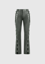 Ambre - Leather Lace Up Flared Trousers - Olive