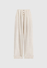Ivanna - Elasticated Wide Leg Striped Cotton Trousers - Cream