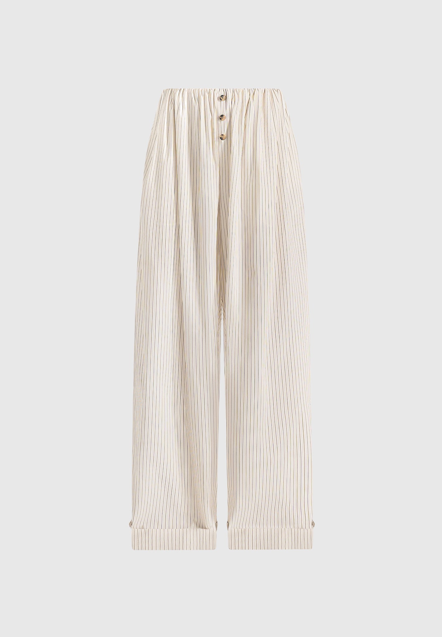Ivanna - Elasticated Wide Leg Striped Cotton Trousers - Cream