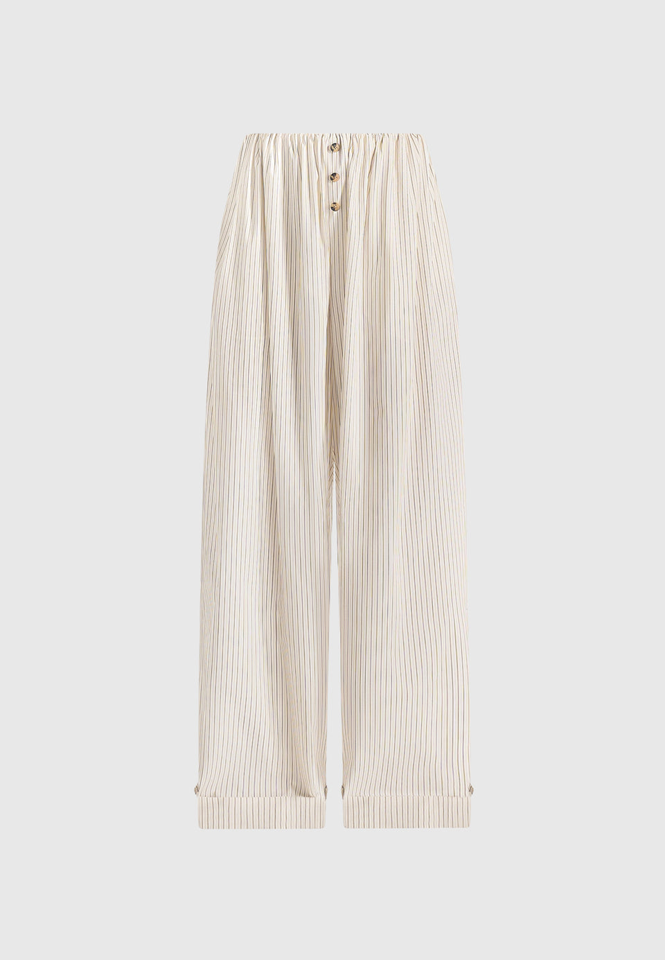 Ivanna - Elasticated Wide Leg Striped Cotton Trousers - Cream