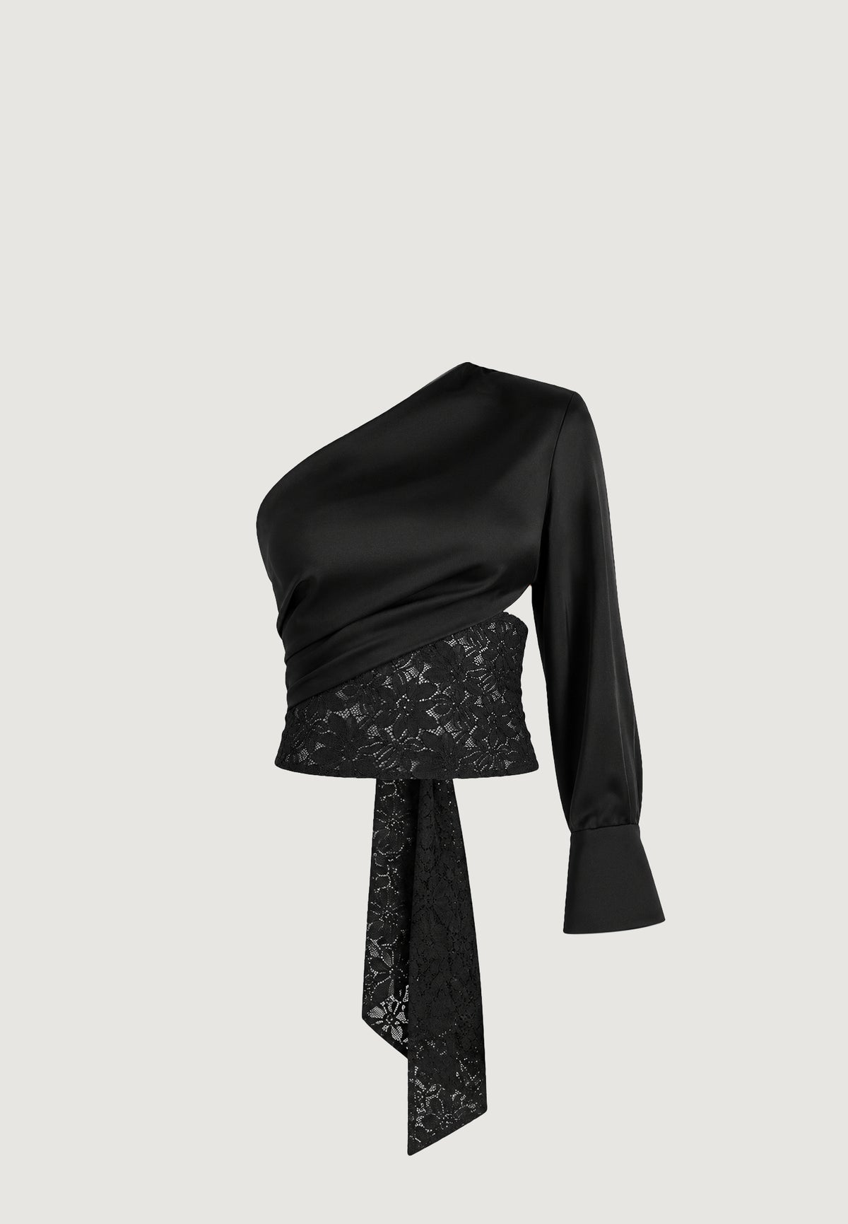 coralie-one-sleeve-satin-and-lace-wrap-top-black