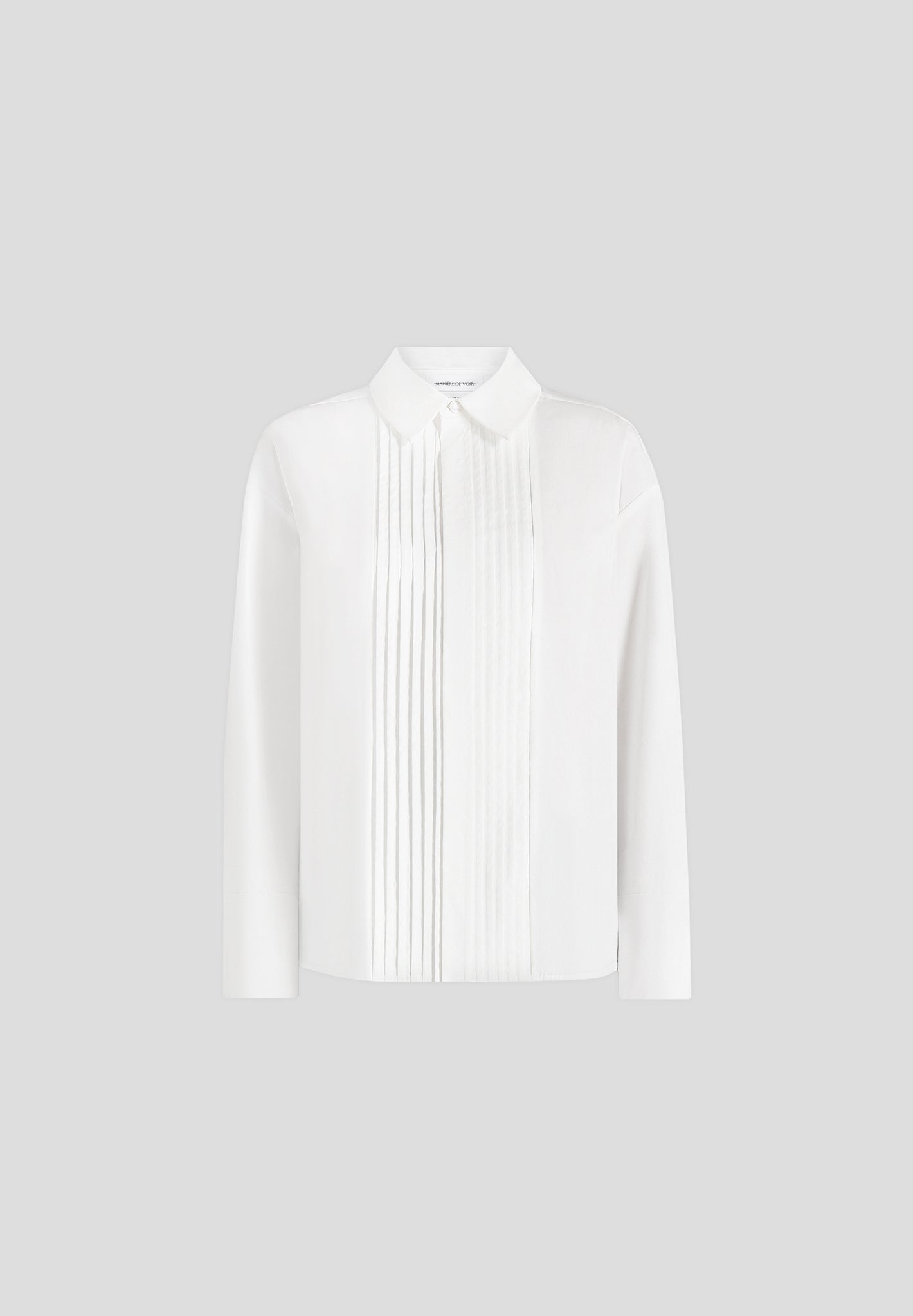 Hope - Pleated Tuxedo Cotton Shirt with Cinch Back - White