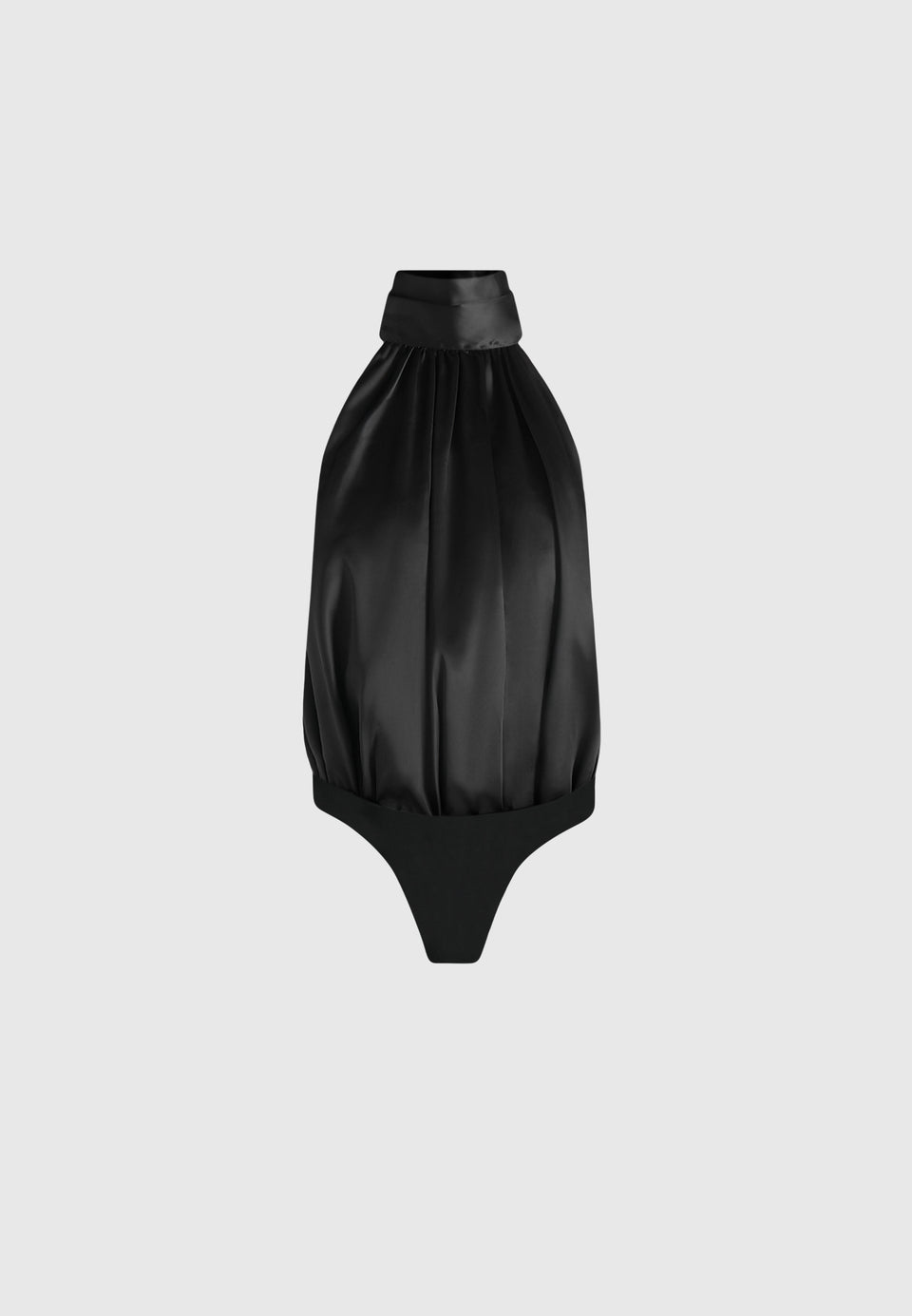 Phoebe - Satin Tie-Neck Blouson Open Back Bodysuit - Black