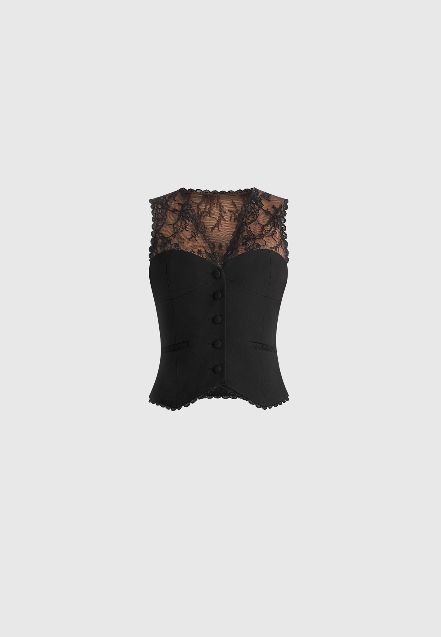Veronica - Lace Tailored Corset Waistcoat - Black