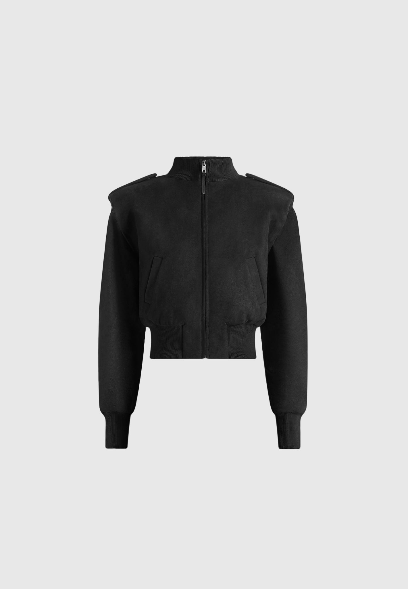 Delfina - Suede Layered-Shoulder Cropped Bomber Jacket - Black