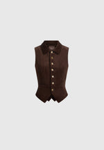 Nancy - Corduroy Cinched Collar Waistcoat - Brown