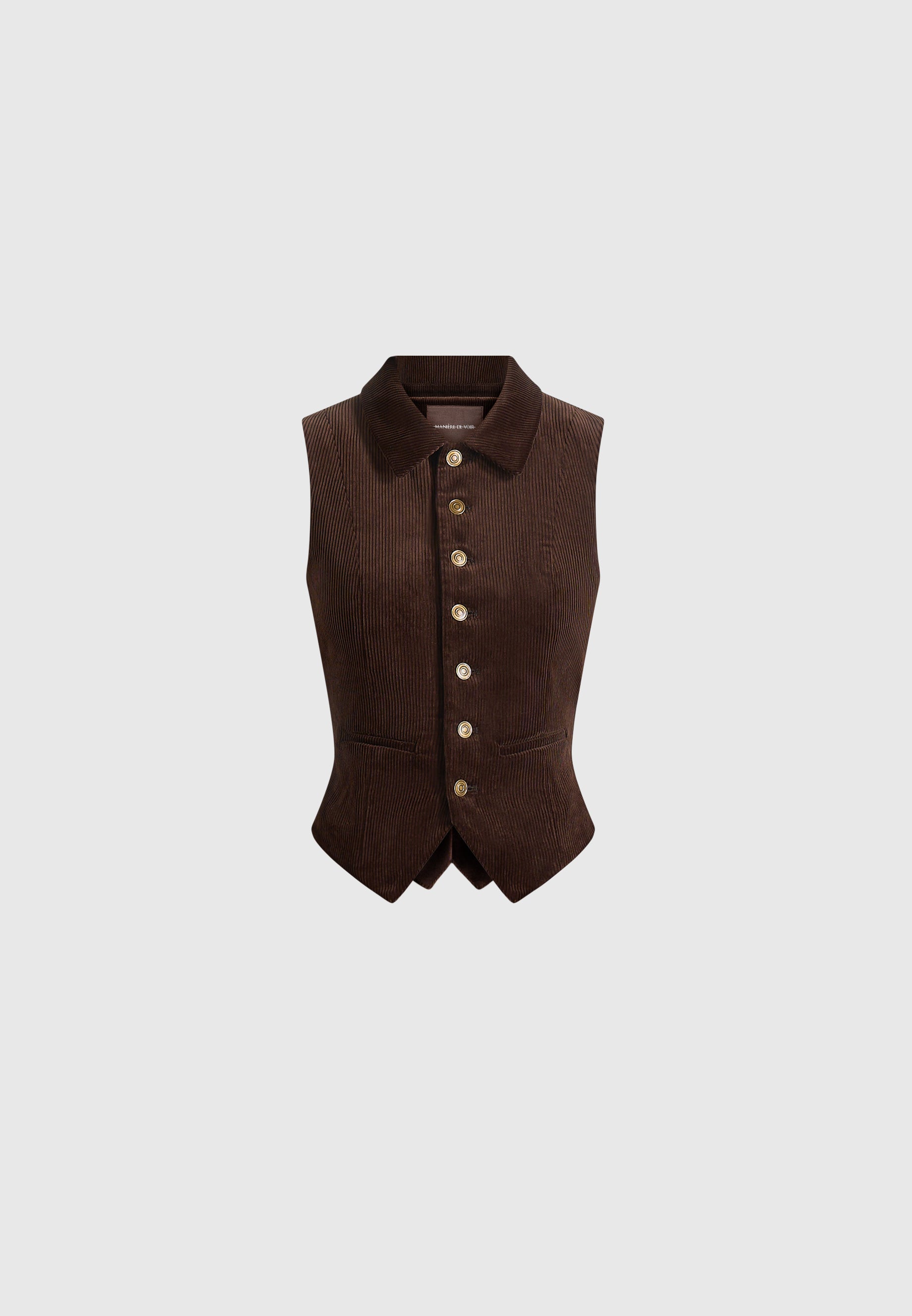 Nancy - Corduroy Cinched Collar Waistcoat - Brown