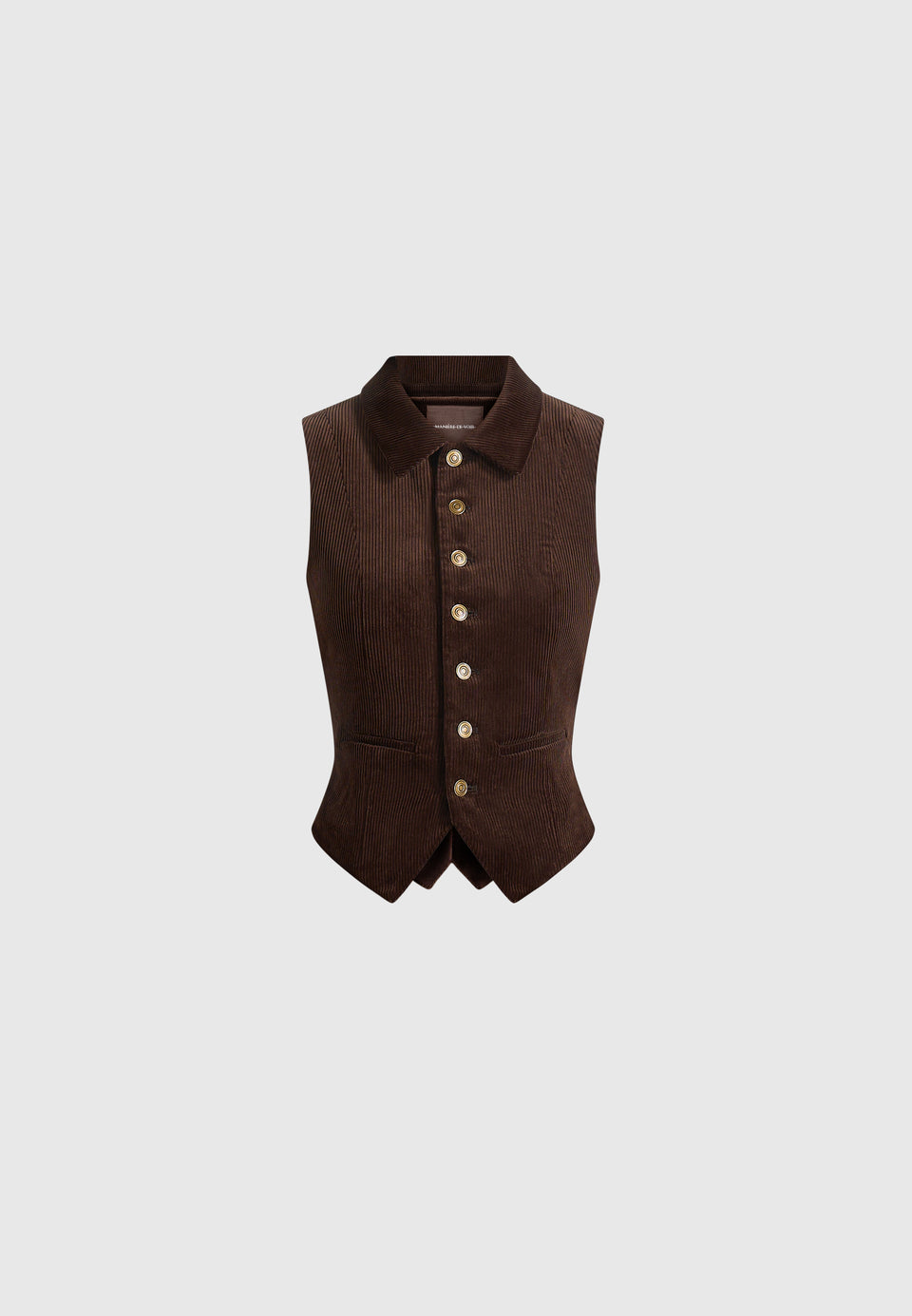 Nancy - Corduroy Cinched Collar Waistcoat - Brown