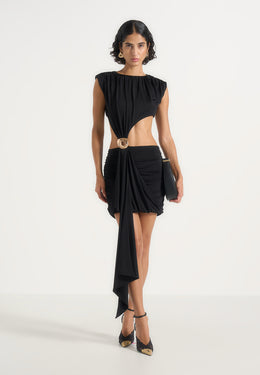 Pia - Draped Hardware Mini Dress - Black