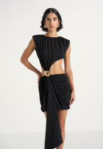Pia - Draped Hardware Mini Dress - Black