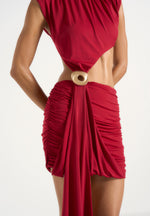 Pia - Draped Hardware Mini Dress - Cherry Red