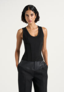 Tess - Corset Seam Tank Top - Black
