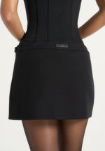 Ariana - Belted Tailored Wool-Blend Mini Skort - Black