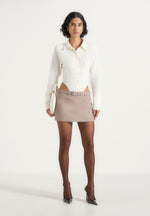 Ariana - Belted Tailored Mini Skort - Taupe