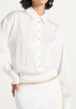 Milena - Chain Belt Ruched Shirt Mini Dress - White
