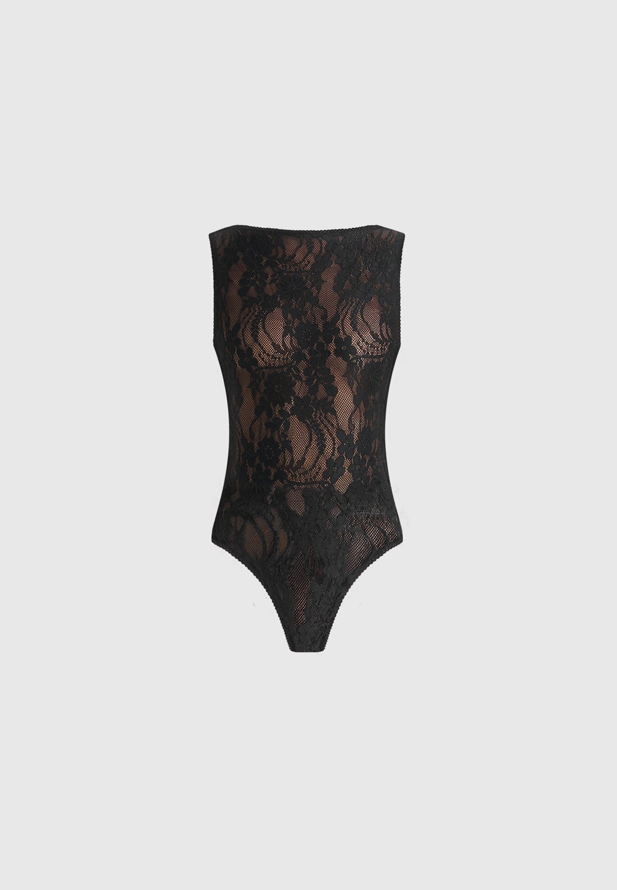 Rhonda - Open-Back Lace Bodysuit - Black