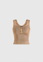 Pippa - Pointelle Knitted Vest With Knot Button - Gold
