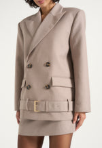 Aisha - Oversized Belted Double-Breasted Blazer - Taupe