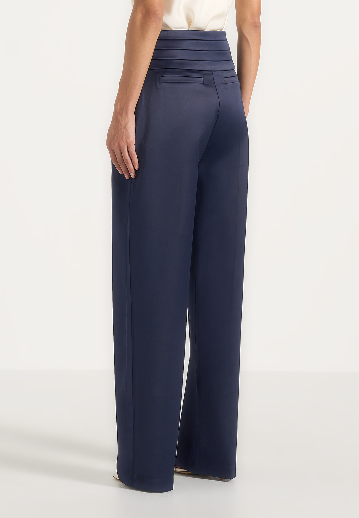 Fallon - Pleated Waistband Straight Leg Trousers - Navy