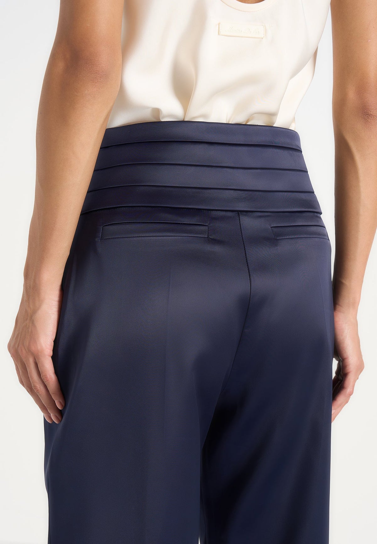 Fallon - Pleated Waistband Straight Leg Trousers - Navy