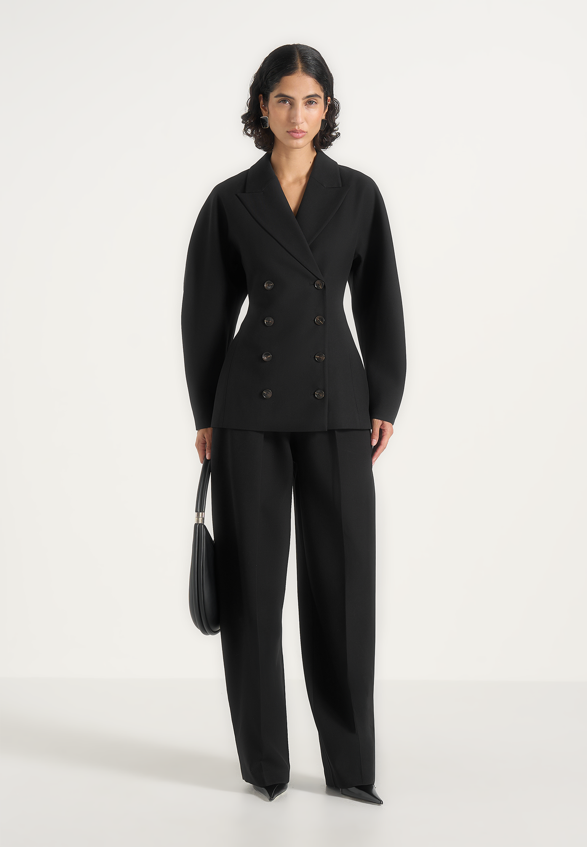 Greer - Wool-Blend Balloon Sleeve Double Breasted Blazer - Black